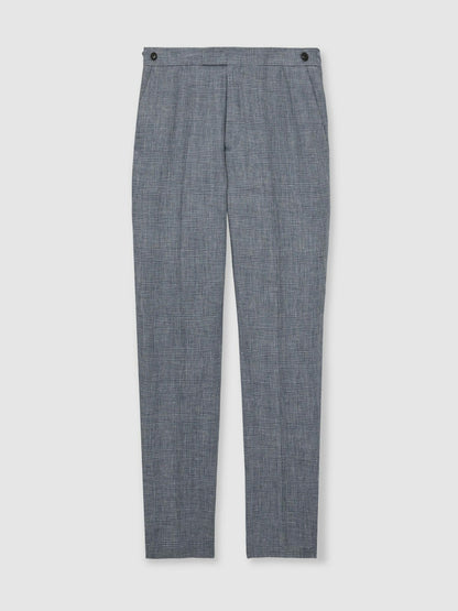 Slim Fit Linen Check Suit Trousers in Soft Blue | Reiss Men Recommended