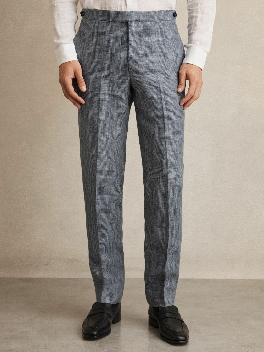 Slim Fit Linen Check Suit Trousers in Soft Blue | Reiss Men Recommended