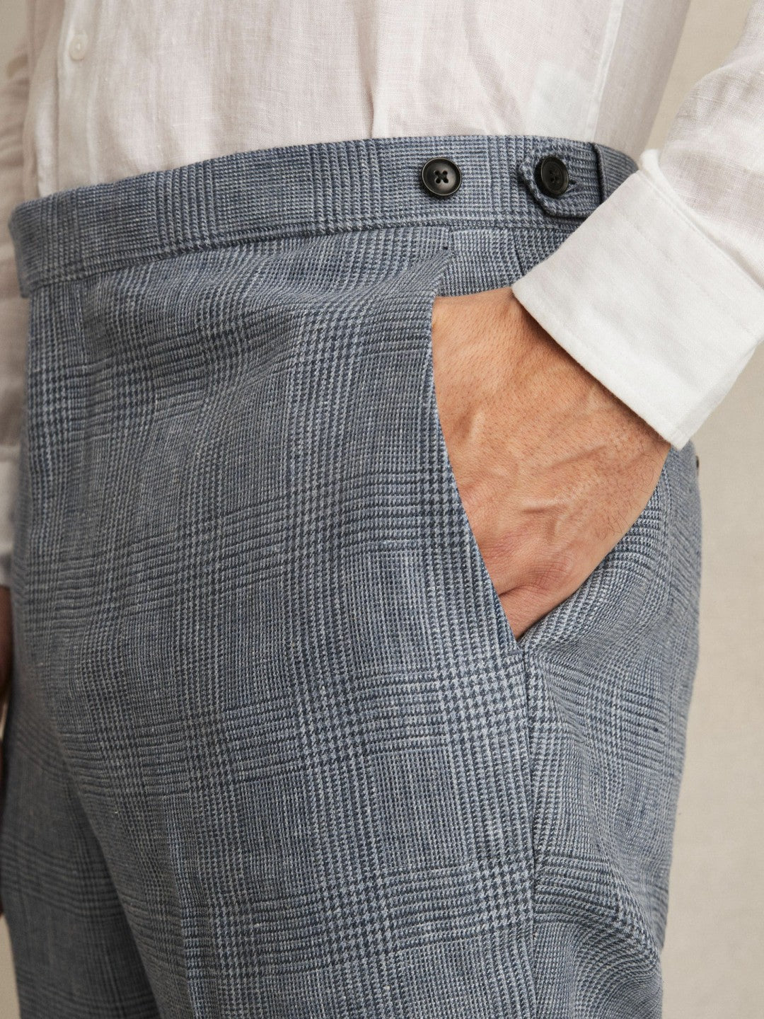 Slim Fit Linen Check Suit Trousers in Soft Blue | Reiss Men Recommended