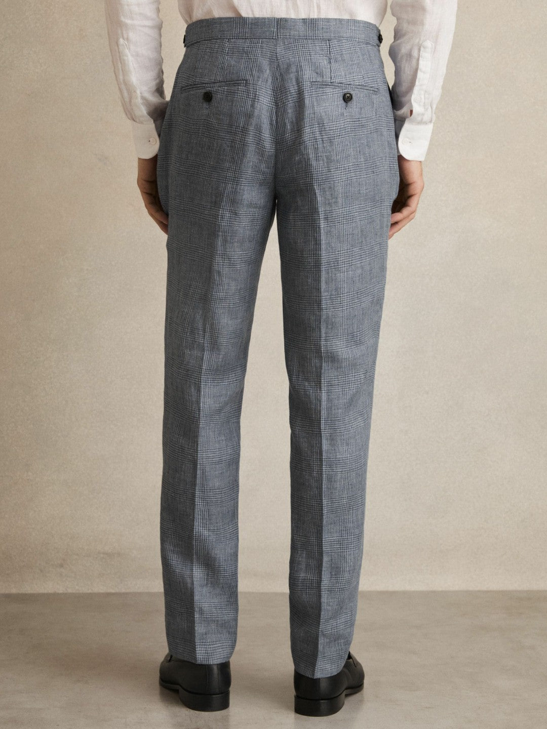Slim Fit Linen Check Suit Trousers in Soft Blue | Reiss Men Recommended