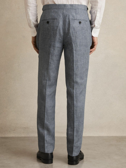 Slim Fit Linen Check Suit Trousers in Soft Blue | Reiss Men Recommended