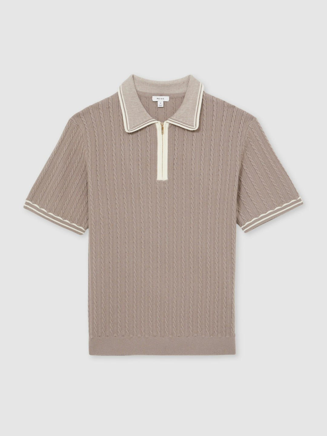 Micro-Cable Half-Zip Polo Shirt in Light Taupe Brown | Reiss Men Premium
