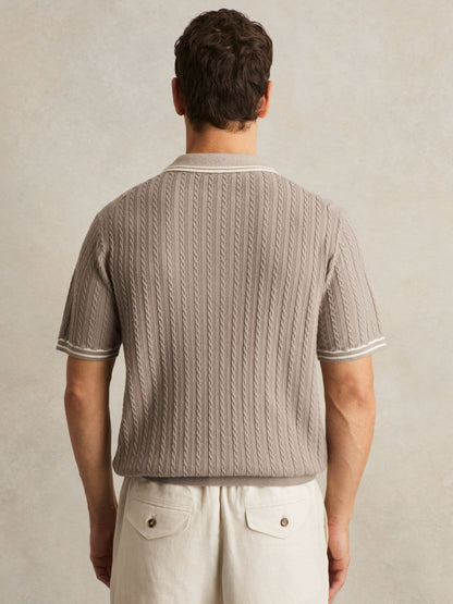Micro-Cable Half-Zip Polo Shirt in Light Taupe Brown | Reiss Men Premium