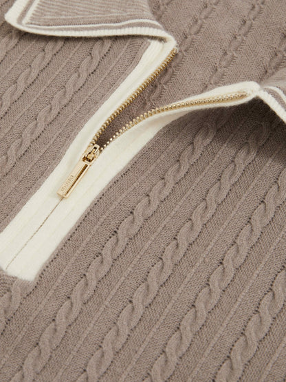 Micro-Cable Half-Zip Polo Shirt in Light Taupe Brown | Reiss Men Premium