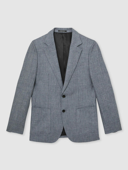 Slim Fit Single Breasted Linen Check Suit Blazer in Soft Blue | Reiss Men Exclusive