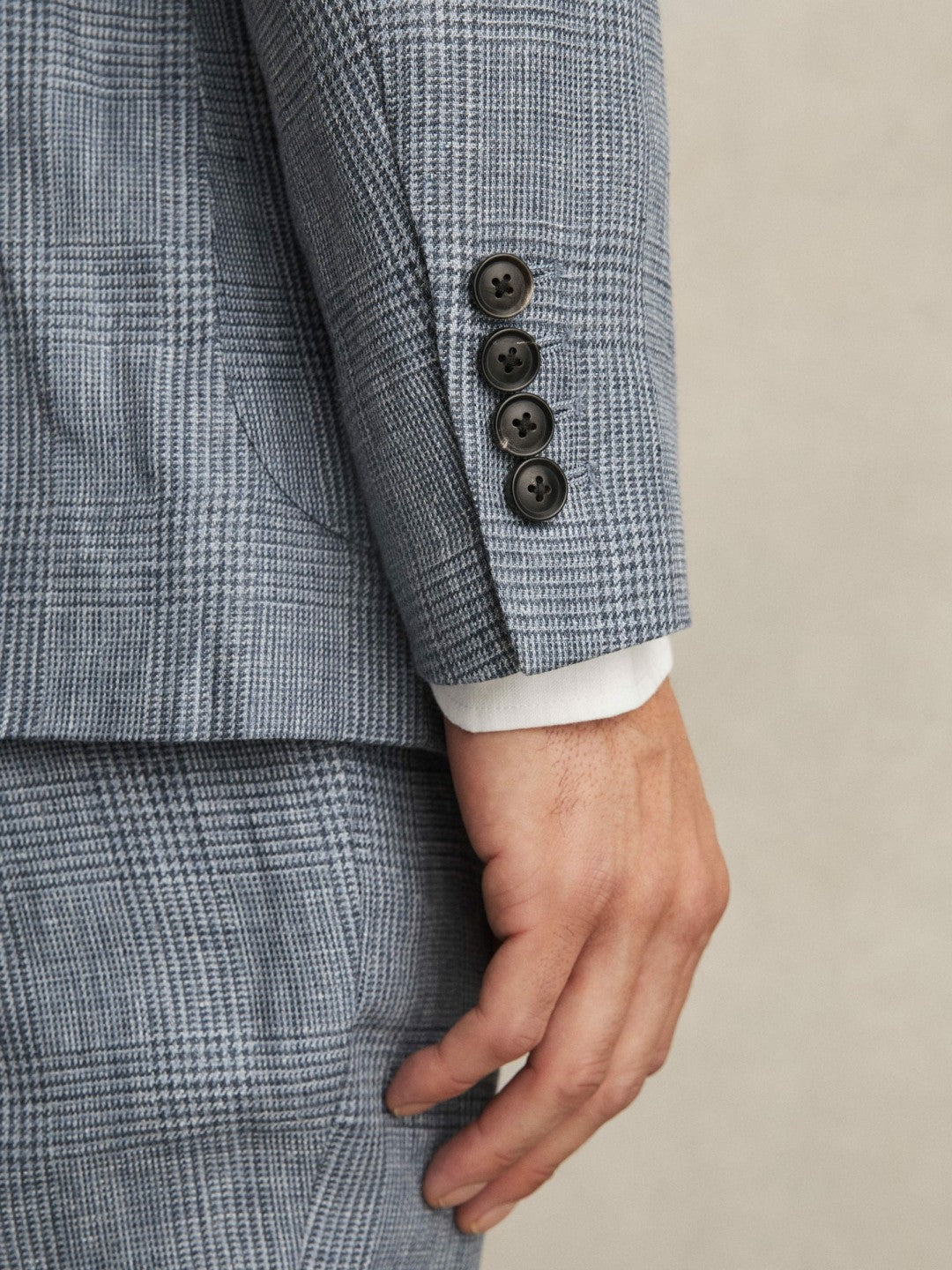 Slim Fit Single Breasted Linen Check Suit Blazer in Soft Blue | Reiss Men Exclusive
