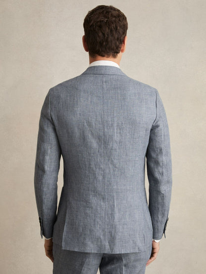 Slim Fit Single Breasted Linen Check Suit Blazer in Soft Blue | Reiss Men Exclusive