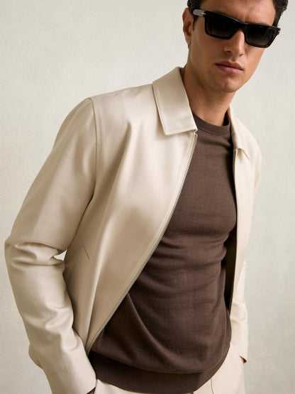 Lyocell-Cotton Zip-Through Twill Jacket in Ecru | Reiss Men Signature