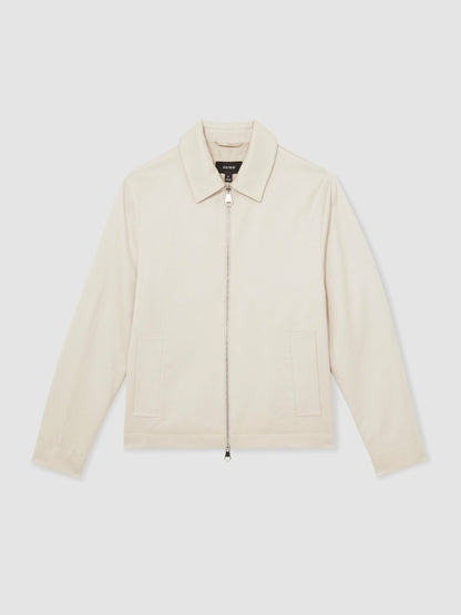 Lyocell-Cotton Zip-Through Twill Jacket in Ecru | Reiss Men Signature