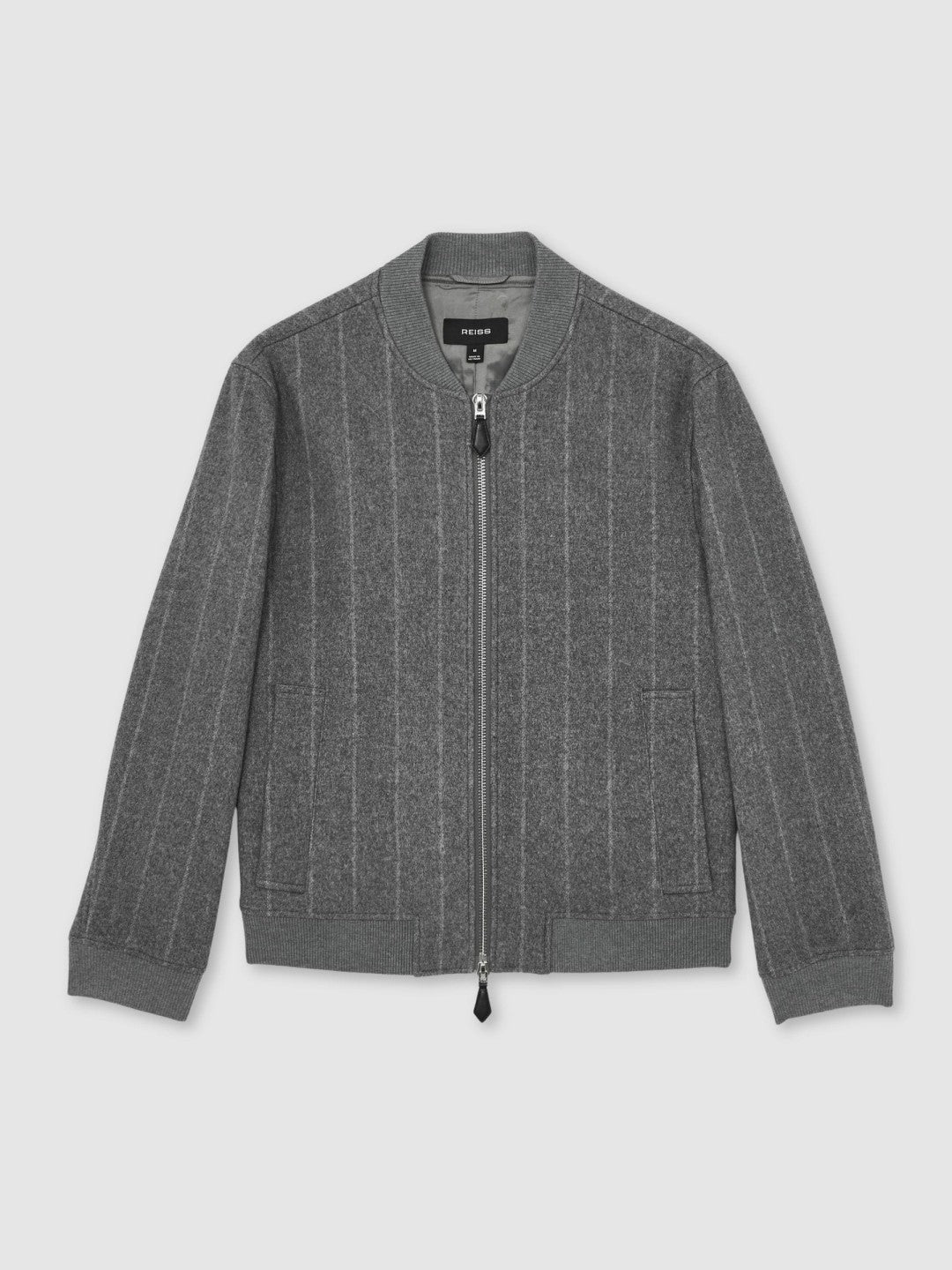 Wool-Blend Chalk-Stripe Bomber Jacket in Grey | Reiss Men Popular