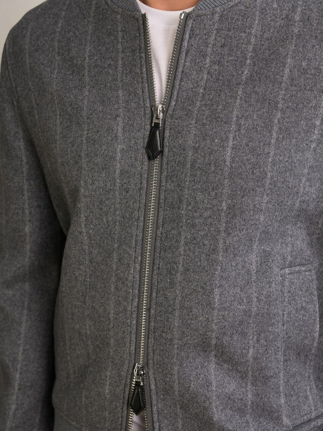 Wool-Blend Chalk-Stripe Bomber Jacket in Grey | Reiss Men Popular
