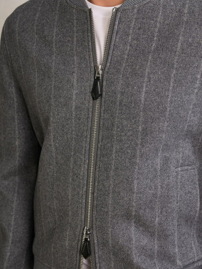 Wool-Blend Chalk-Stripe Bomber Jacket in Grey | Reiss Men Popular