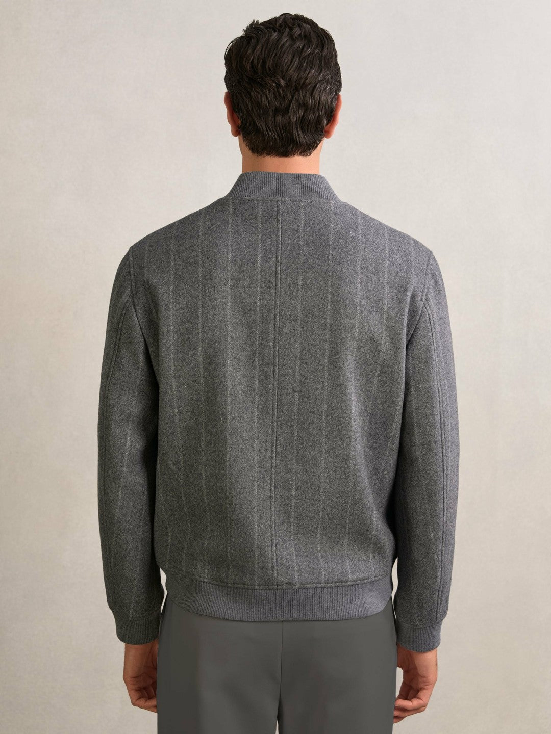 Wool-Blend Chalk-Stripe Bomber Jacket in Grey | Reiss Men Popular