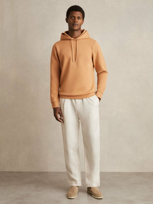 Interlock Jersey Drawstring Hoodie in Light Camel Brown | Reiss Men Popular