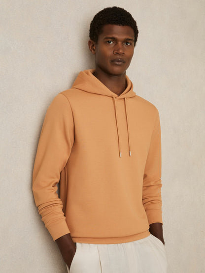 Interlock Jersey Drawstring Hoodie in Light Camel Brown | Reiss Men Popular