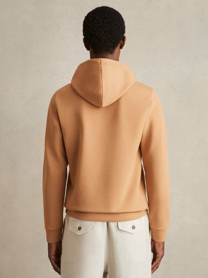 Interlock Jersey Drawstring Hoodie in Light Camel Brown | Reiss Men Popular