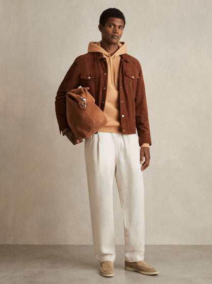 Interlock Jersey Drawstring Hoodie in Light Camel Brown | Reiss Men Popular