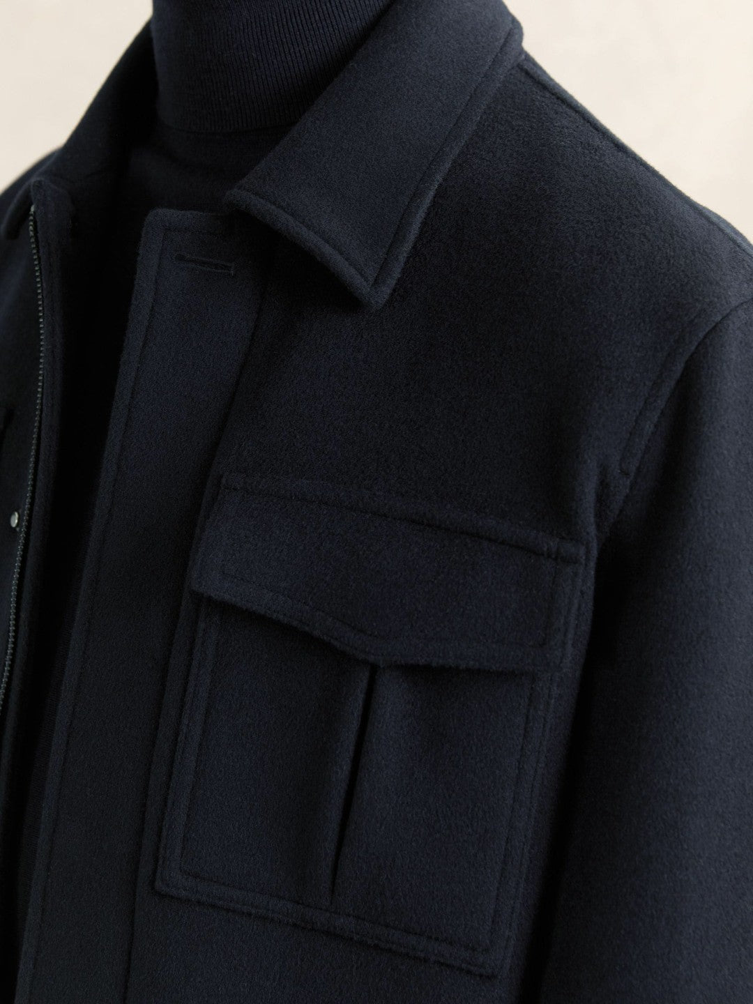 Wool Blend Twin Pocket Zipped Jacket in Navy | Reiss Men Premium
