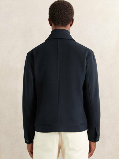 Wool Blend Twin Pocket Zipped Jacket in Navy | Reiss Men Premium
