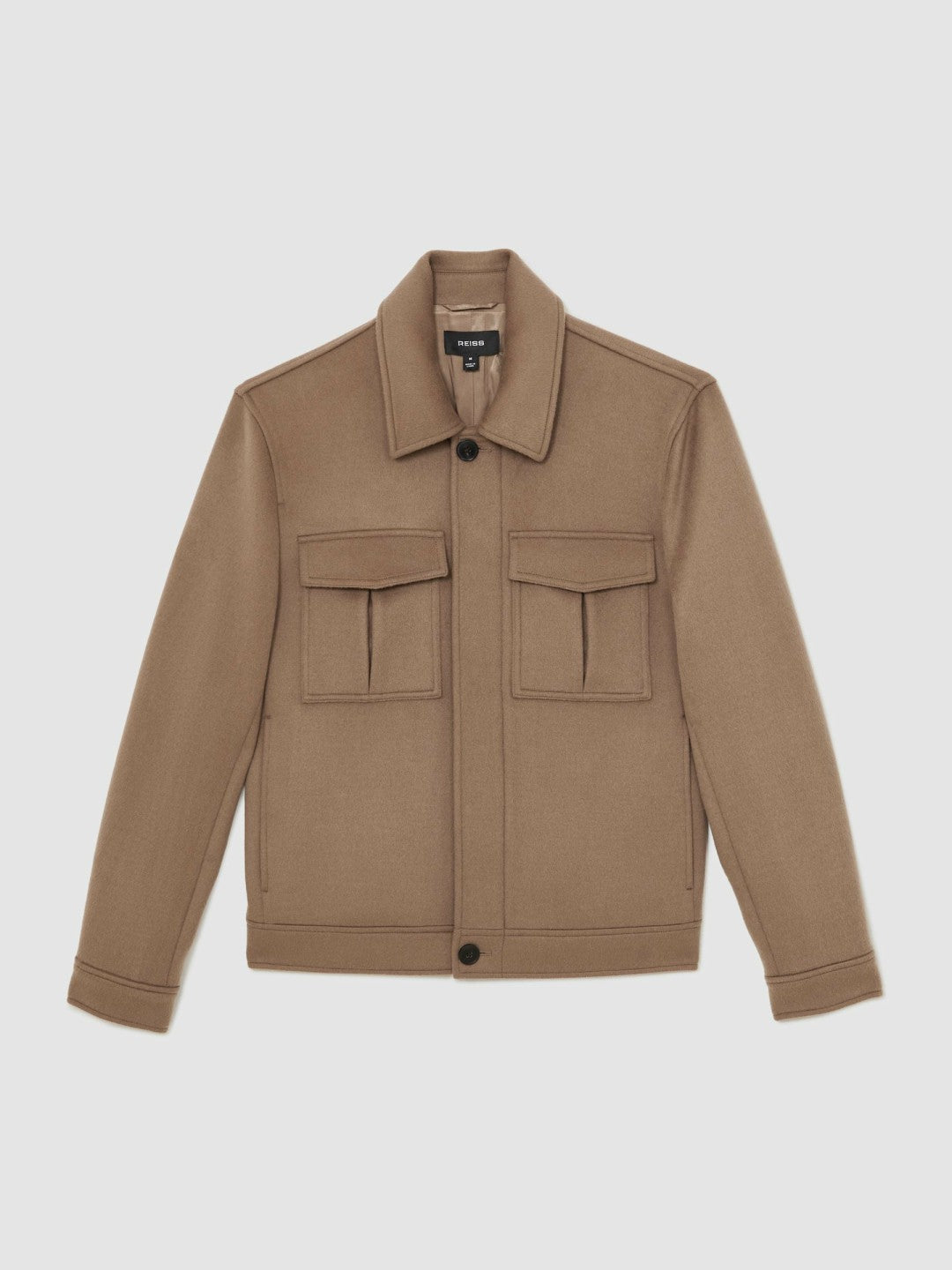 Wool Blend Twin Pocket Zipped Jacket in Dark Brown | Reiss Men Exclusive