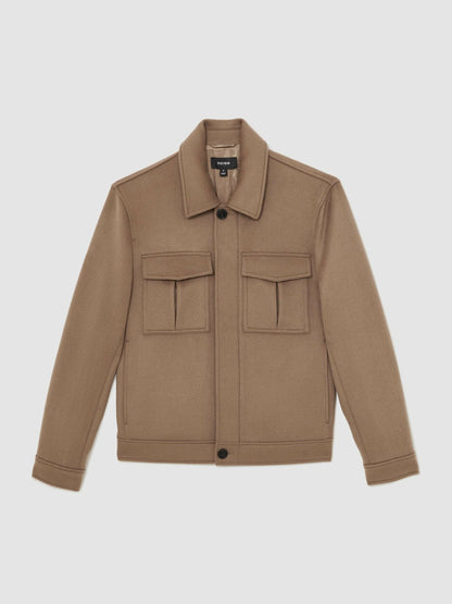 Wool Blend Twin Pocket Zipped Jacket in Dark Brown | Reiss Men Exclusive