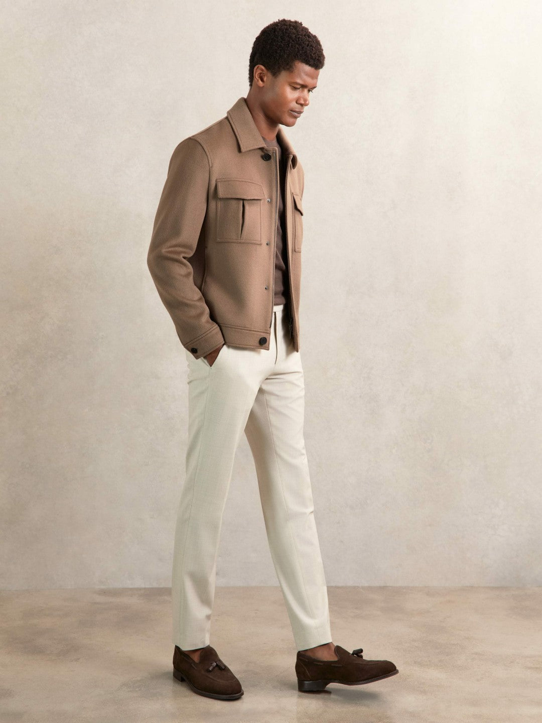 Wool Blend Twin Pocket Zipped Jacket in Dark Brown | Reiss Men Exclusive