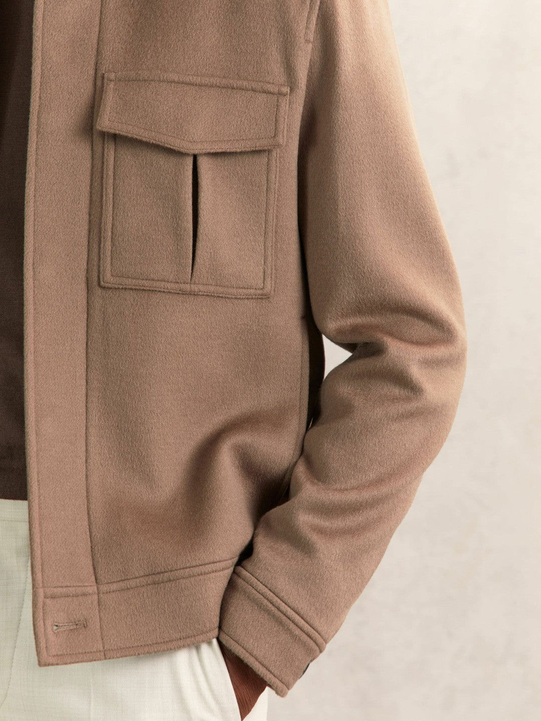 Wool Blend Twin Pocket Zipped Jacket in Dark Brown | Reiss Men Exclusive