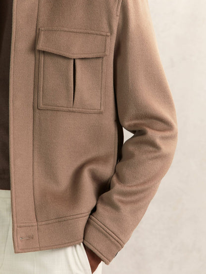 Wool Blend Twin Pocket Zipped Jacket in Dark Brown | Reiss Men Exclusive