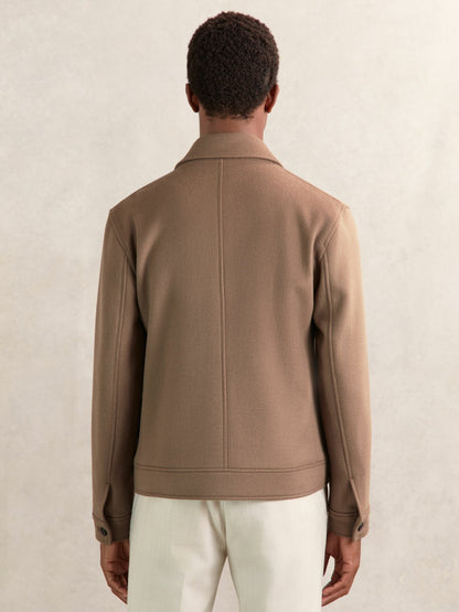 Wool Blend Twin Pocket Zipped Jacket in Dark Brown | Reiss Men Exclusive