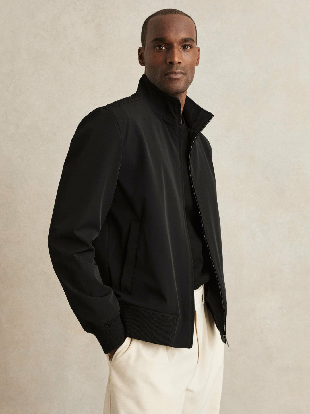 Funnel-Neck Technical Jacket in Black | Reiss Men Signature