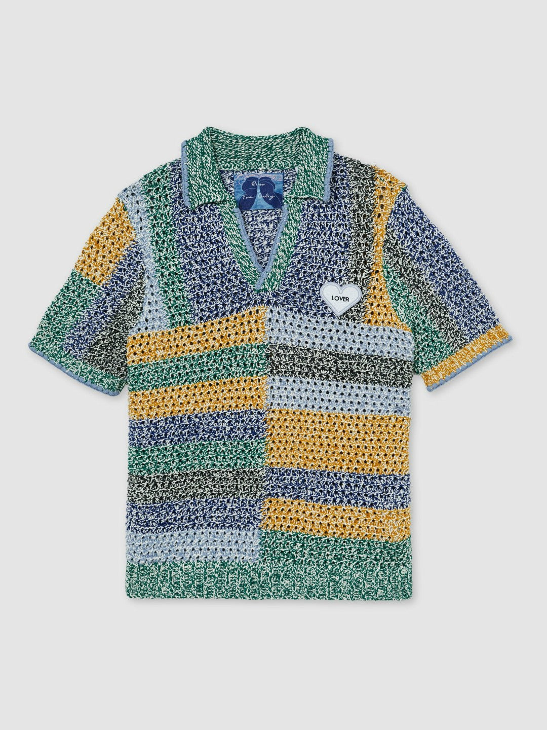 | Tom Daley Crochet Polo Shirt in Yellow/Green/Blue Multi | Reiss Men Trending