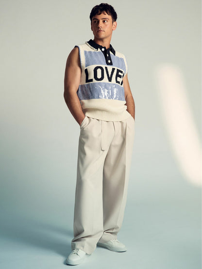 | Tom Daley Stripe Polo Vest in Soft Blue | Reiss Men Exclusive