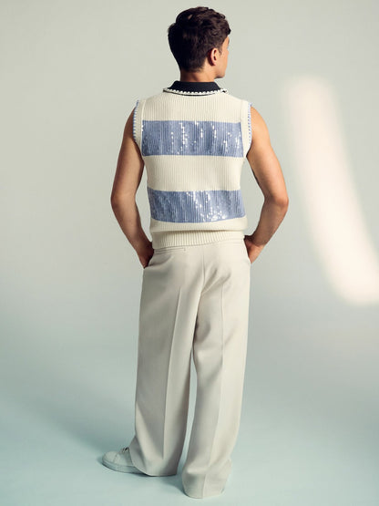 | Tom Daley Stripe Polo Vest in Soft Blue | Reiss Men Exclusive