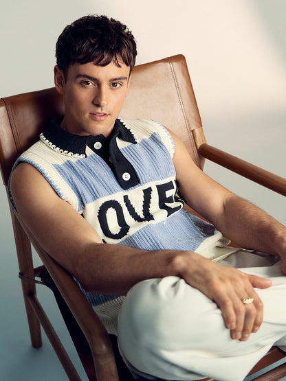 | Tom Daley Stripe Polo Vest in Soft Blue | Reiss Men Exclusive