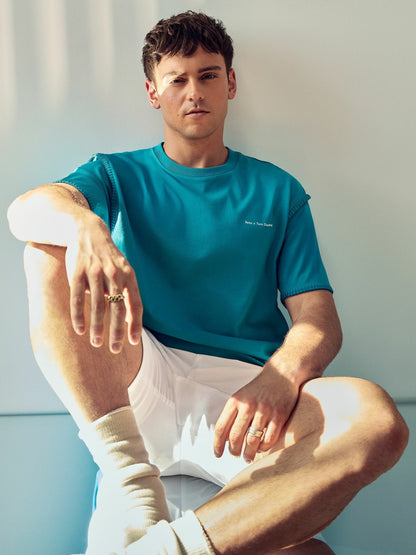 | Tom Daley Graphic-Print T-Shirt in Teal Green | Reiss Men Best Seller