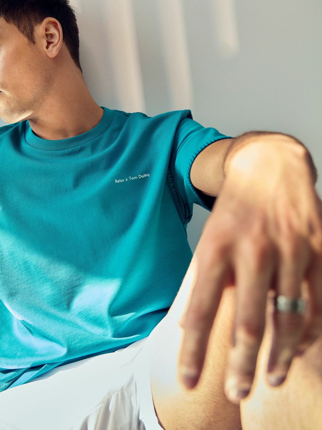 | Tom Daley Graphic-Print T-Shirt in Teal Green | Reiss Men Best Seller