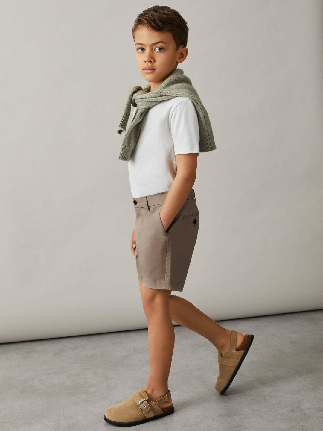 3-9 yrs Cotton Chino Shorts with Stretch in Stone | Reiss Children & Baby New