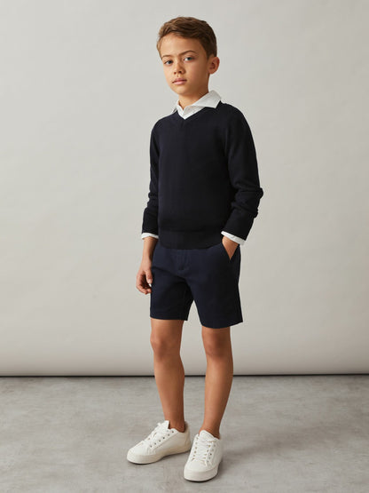 9-13 yrs Cotton Chino Shorts with Stretch in Navy | Reiss Children & Baby Trending