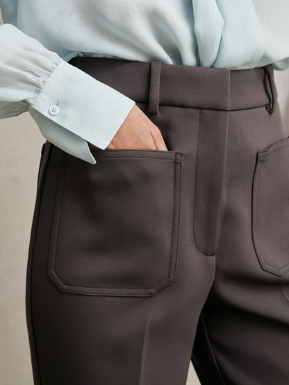 Twill Patch-Pocket Flared Trousers in Mauve Neutral | Reiss Women Trending