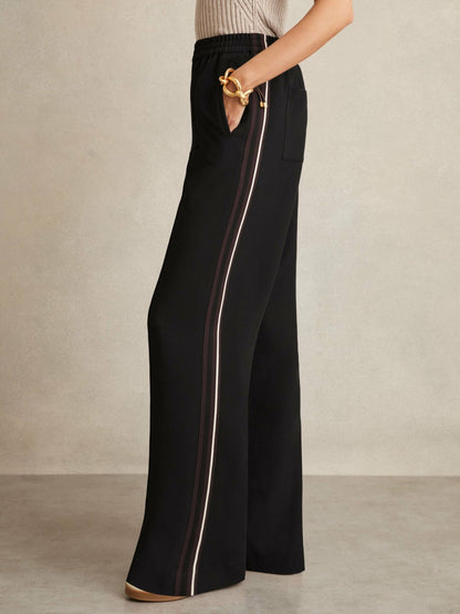 Side-Stripe Wide-Leg Trousers in Black | Reiss Women Exclusive
