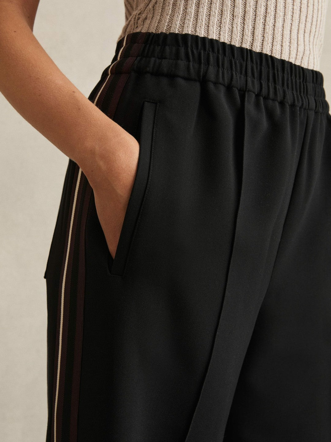 Side-Stripe Wide-Leg Trousers in Black | Reiss Women Exclusive