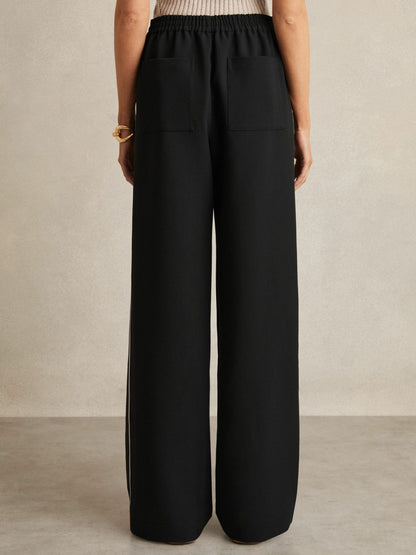 Side-Stripe Wide-Leg Trousers in Black | Reiss Women Exclusive