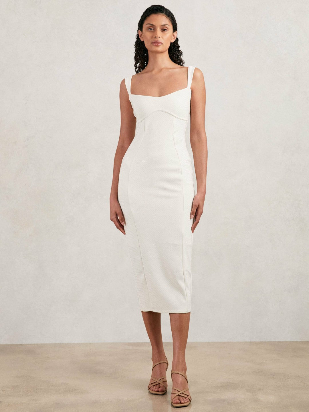 Good American Scuba Crystal Midi Dress in White | Reiss Women Signature