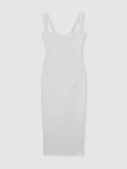 Good American Scuba Crystal Midi Dress in White | Reiss Women Signature