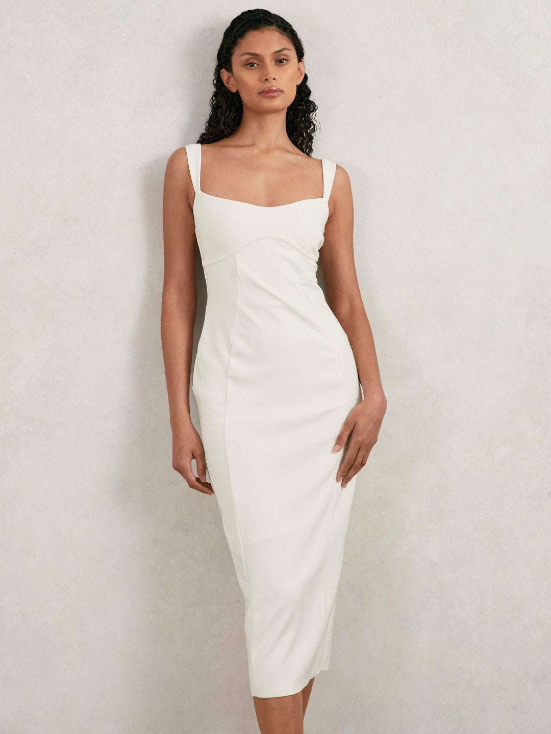 Good American Scuba Crystal Midi Dress in White | Reiss Women Signature
