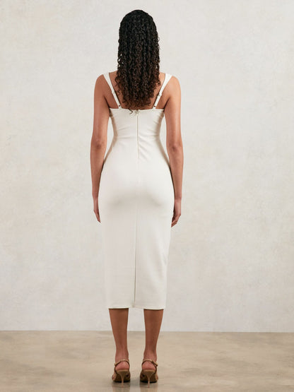 Good American Scuba Crystal Midi Dress in White | Reiss Women Signature