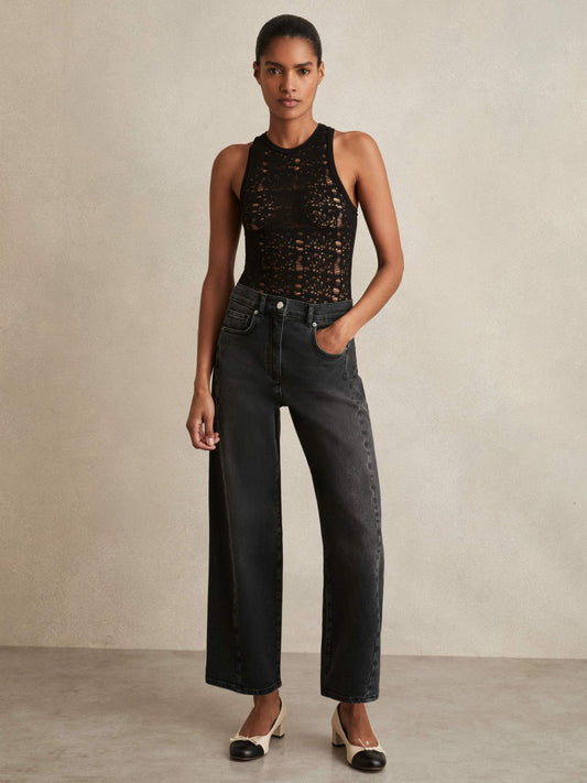 Petite Barrel-Leg Seam Jeans in Washed Grey | Reiss Women Best Seller
