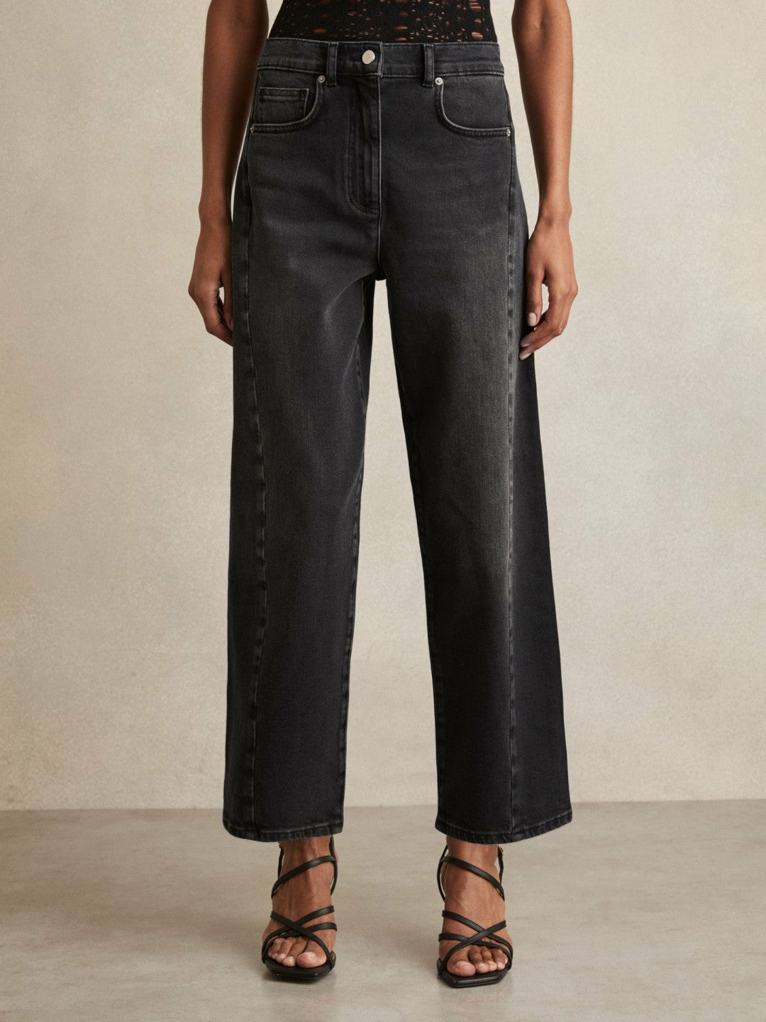 Petite Barrel-Leg Seam Jeans in Washed Grey | Reiss Women Best Seller
