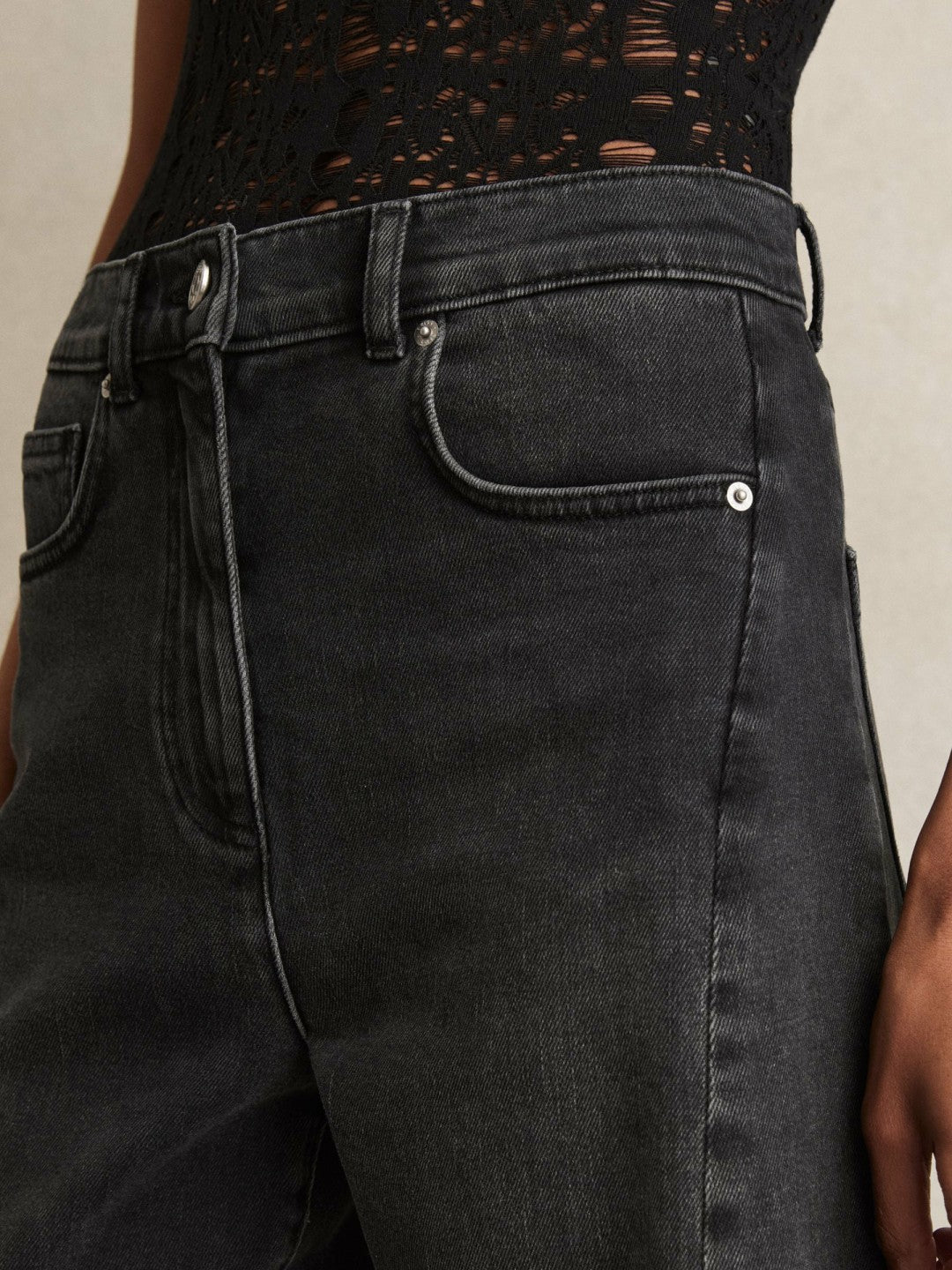 Petite Barrel-Leg Seam Jeans in Washed Grey | Reiss Women Best Seller