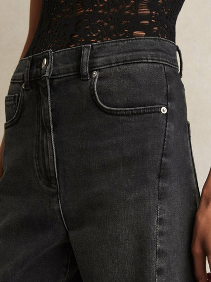 Petite Barrel-Leg Seam Jeans in Washed Grey | Reiss Women Best Seller